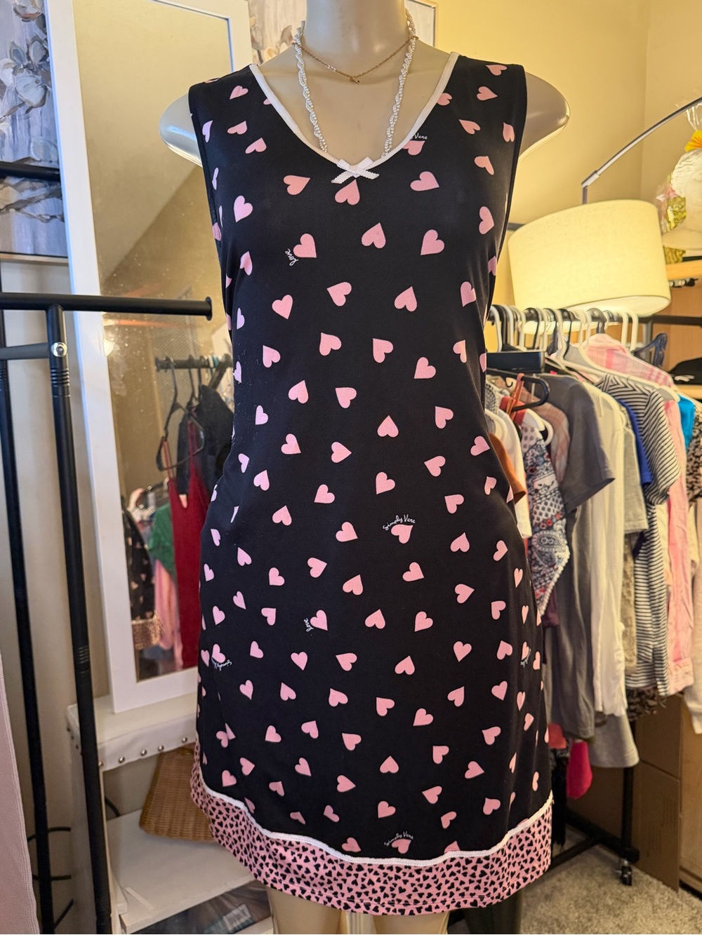 Simply Vera Vera Wang Pink Heart Print Nightgown L